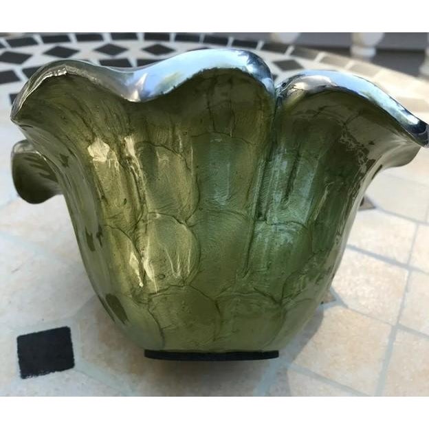Metal Late 20th Century Green Enameled Aluminum Flower Decorative Bowl / Planter For Sale - Image 7 of 8