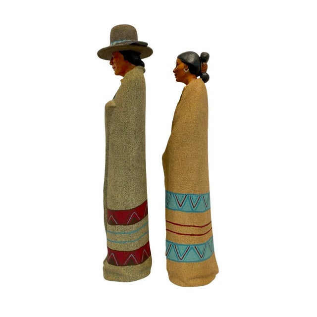 Vintage Large Native American Man & Woman Sand Folk Art Sculptures- a Pair For Sale - Image 9 of 9