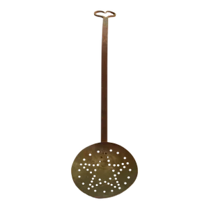 19th Century Copper Skimming Ladle Strainer Texas Lone Star Wrought Iron Handle With Hearth