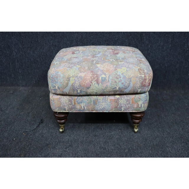 Blue Lare 20th Century Upholstered Ottoman with Tree Pattern For Sale - Image 8 of 8
