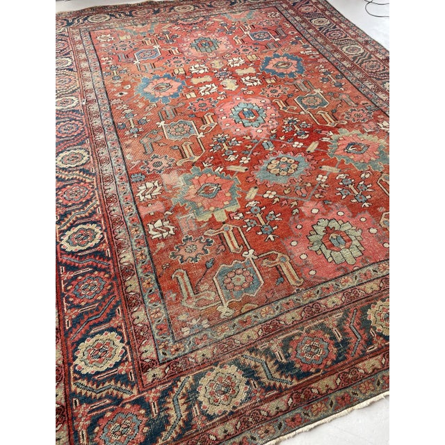 Textile Unusual "Harshang" Antique Heriz Rug / Carpet - 10.3 X 12.9 For Sale - Image 7 of 12