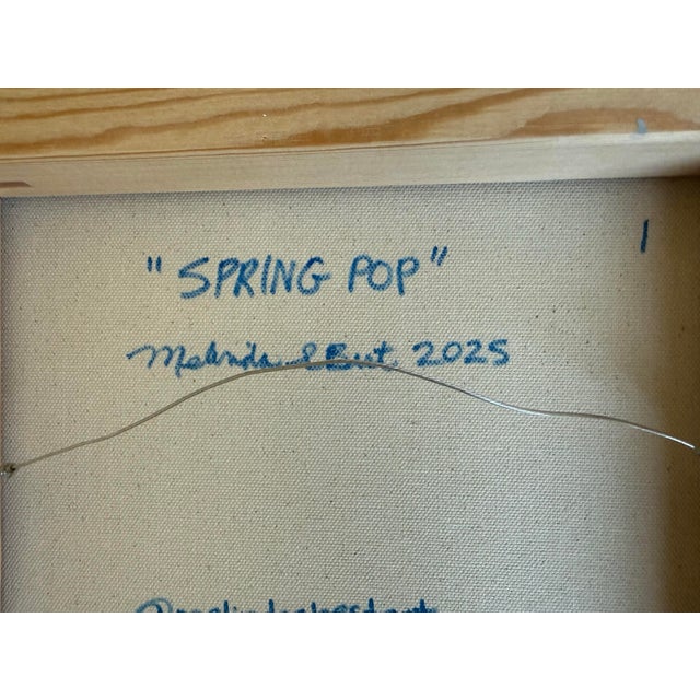 Rare, Modern Abstract Folk Art Triptych Acrylic Paintings on Canvas, “Spring Pop,”Signed, Dated For Sale - Image 10 of 10