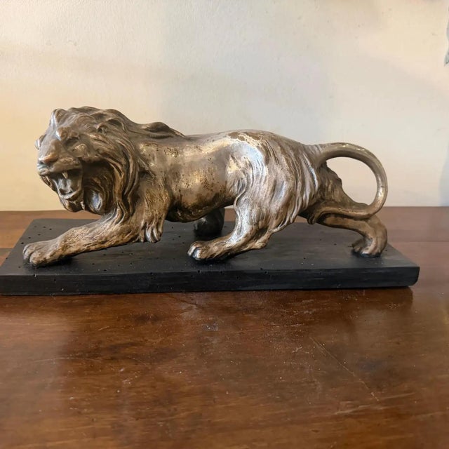 A 1940s Art Deco Silver Plate on Copper Italian Sculpture of a Roaring Lion For Sale - Image 10 of 16