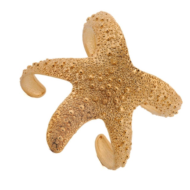 Gold Majestic Starfish Gold Chunky Cuff Bracelet For Sale - Image 8 of 10