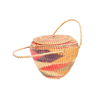 Multi-Colored Woven Basket With Lid For Sale