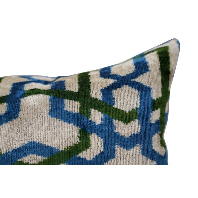 2020s Contemporary Blue & Green Handmade Silk Throw Pillow With Down Insert For Sale - Image 5 of 13