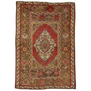 Vintage Mid-Century Turkish Oushak Accent Rug - 3′6″ × 5′ For Sale
