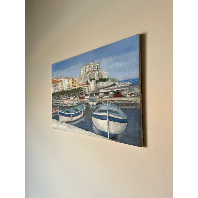 Mediterranean Vintage Italian Fishing - Harbor Village Scene Oil Painting/ Sold For Sale - Image 3 of 10