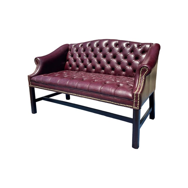 Vintage Tufted Chesterfield Style Sofa or Settee With Brass Rivets For Sale In New York - Image 6 of 8