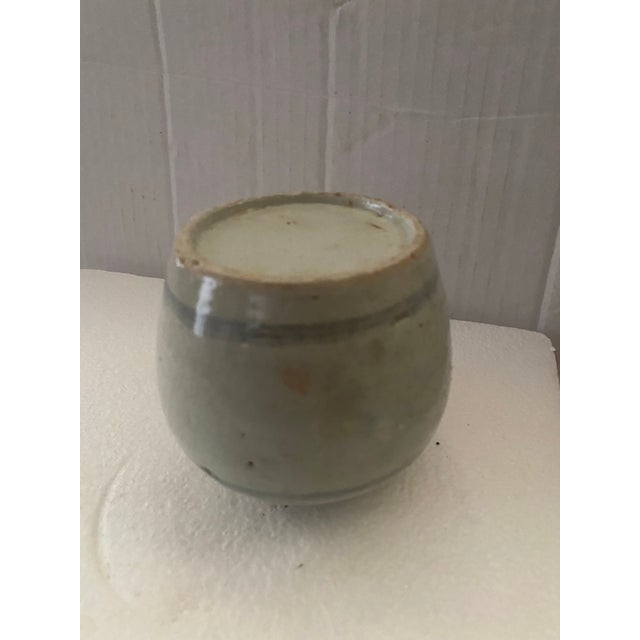 Off-white Antique Wabi-Sabi Crackle Glaze Stoneware Storage Jar With Blue Brushwork For Sale - Image 8 of 11