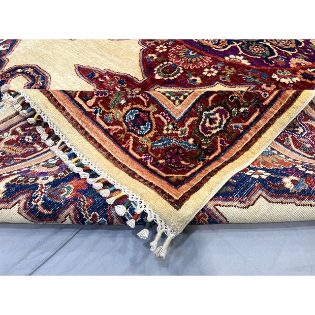 Beige & Red Persian-Style Medallion Wool Rug, Natural Dyes, 5'7