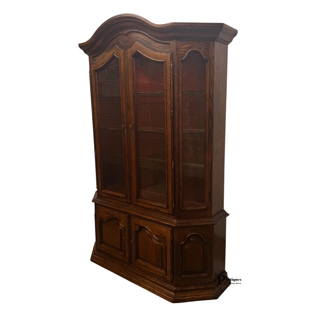 Vintage Century French Country Style Oak Display / China Cabinet For Sale In Greensboro - Image 6 of 11