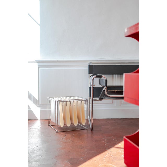 Vintage Isocèle Magazine Rack in Chromed Steel and Beige Imitation Leather by Max Sauze for Arrow, France, 1970s For Sale - Image 10 of 18