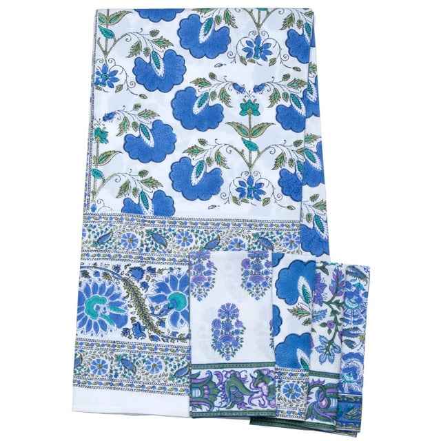 Contemporary Janvi 12-Seat Blue Tablecloth For Sale - Image 3 of 5