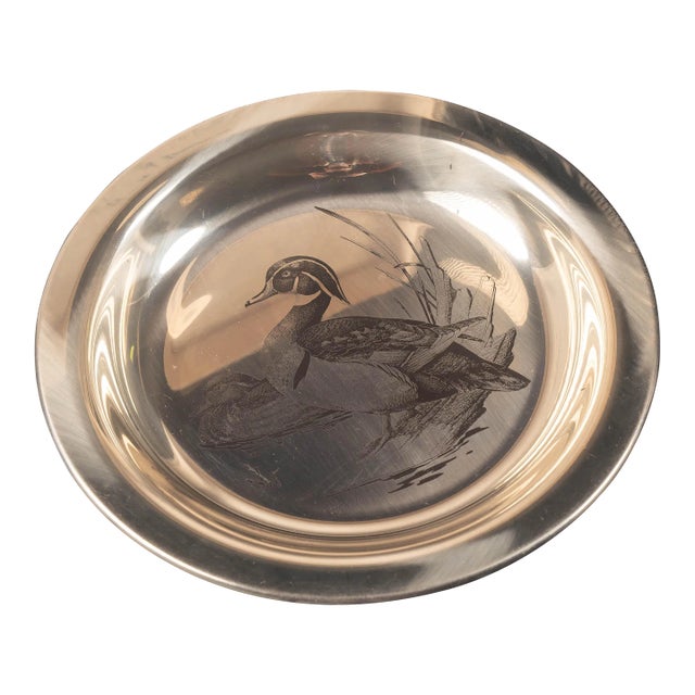 1970s National Audubon Society Wood Duck Etched Sterling Silver Plate For Sale