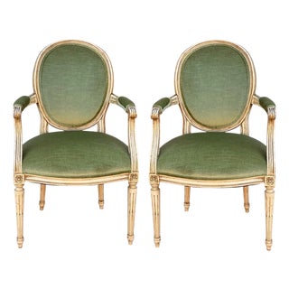 Mid-Century Italian Berger Chairs With French Louis XVI Styling - Pair For Sale