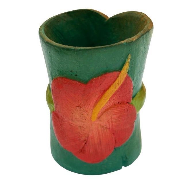 Mid 20th Century Hawaiian Hand Carved Napkins Rings W/ Hand Painted Floral, Set of 6 For Sale - Image 11 of 12