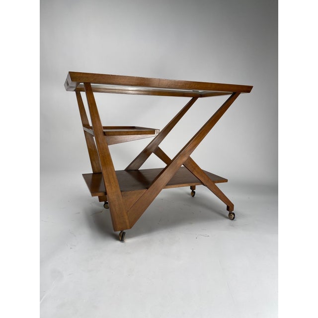 Brown Mid-Century Italian Wooden Bar Cart by Charlotte Perriand, 1950s For Sale - Image 8 of 11