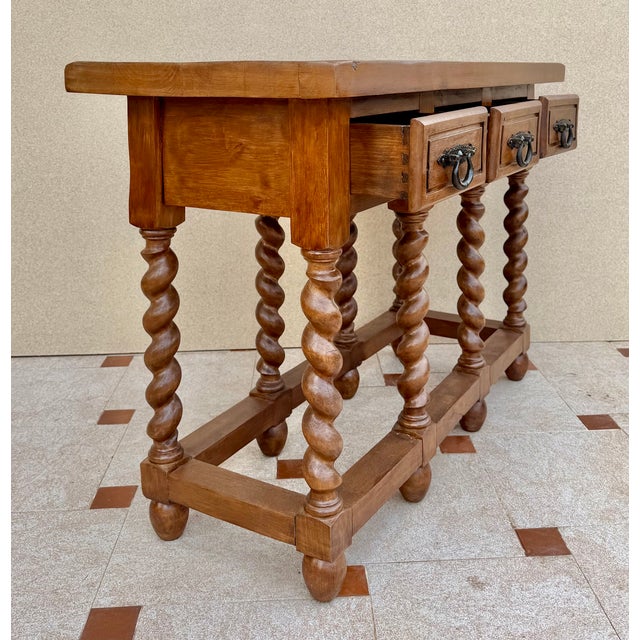 Spanish Wood Console Table with Three Drawers, 1950 For Sale - Image 4 of 13