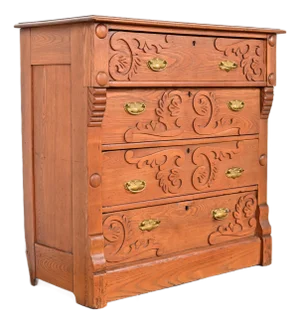 Antique Victorian Carved Oak Dresser or Chest of Drawers, Circa 1890s