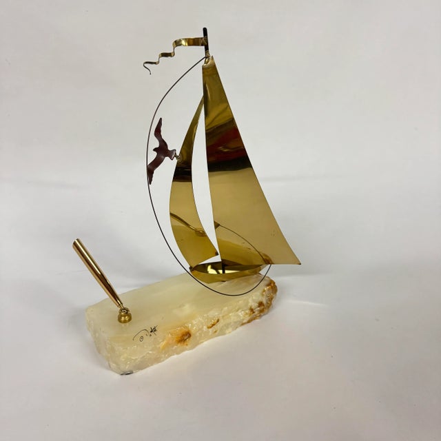 Mid-Century Modern Mid 20th Century DeMott Brass Sailboat and Penholder on Onyx For Sale - Image 3 of 7