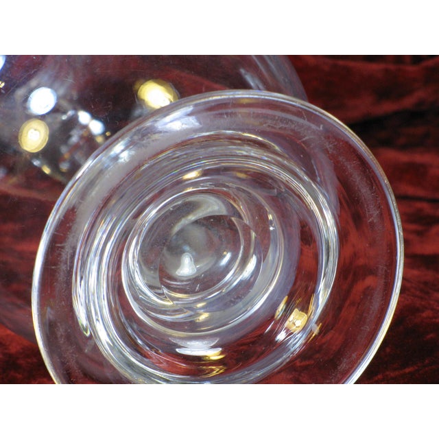 Glass Pitcher Antique Mouth Blown Hand Cut Fleur de Lis Engraved Clear Ca.1860's For Sale - Image 10 of 12