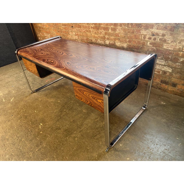 Brown 1970s Refinished Zebrawood Chrome Tubular Desk Attributed to Peter Protzman for Herman Miller For Sale - Image 8 of 13