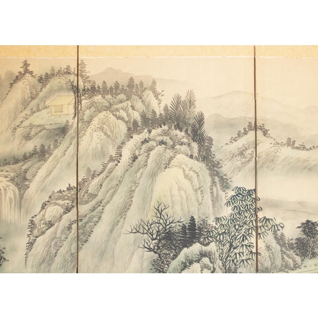 1970s Ming Style Monochrome Silk Screen "Mountain Landscape With River" For Sale - Image 15 of 18