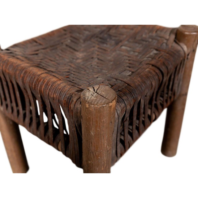 Antique Woven Leather Stool For Sale - Image 4 of 5