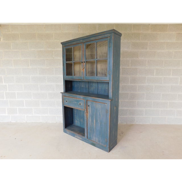 Primitive Shaker Style Paint Distressed Step Back Cabinet by Ezra G Tiffin Ohio, 1 Piece Design Very Good Original...