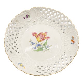 Reticulated Porcelain Centerpiece Plate with Floral Decoration from Meissen Porcelain, 1970s For Sale