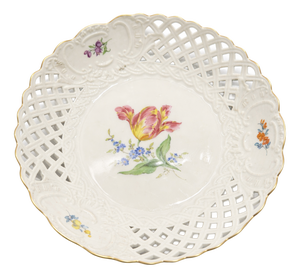 Reticulated Porcelain Centerpiece Plate with Floral Decoration from Meissen Porcelain, 1970s