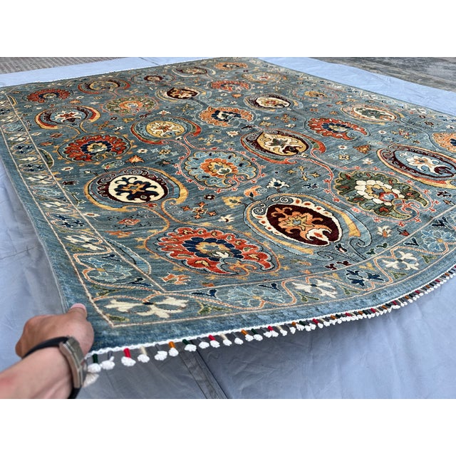 Hand-Knotted Afghan Suzani Chobi Wool Area Rug - 8'3" X 9'11" For Sale - Image 4 of 14
