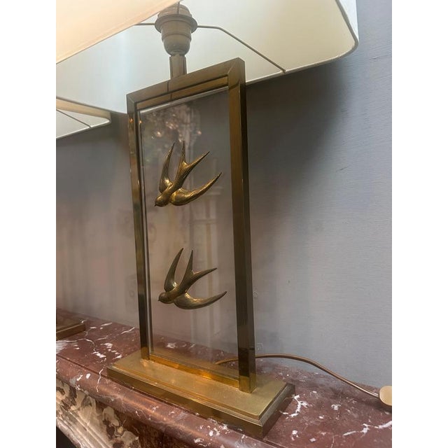 Hollywood Regency Vintage French Decorative Table Lamps in Glass and Brass, 1970, Set of 2 For Sale - Image 3 of 17