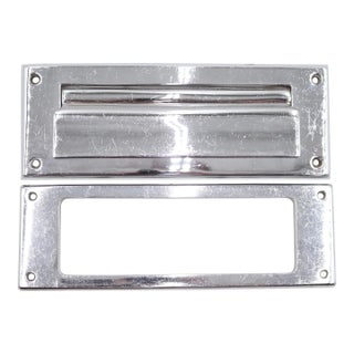 Vintage 9.875 In. Rectangular Chromed Brass Mail Slot Set For Sale