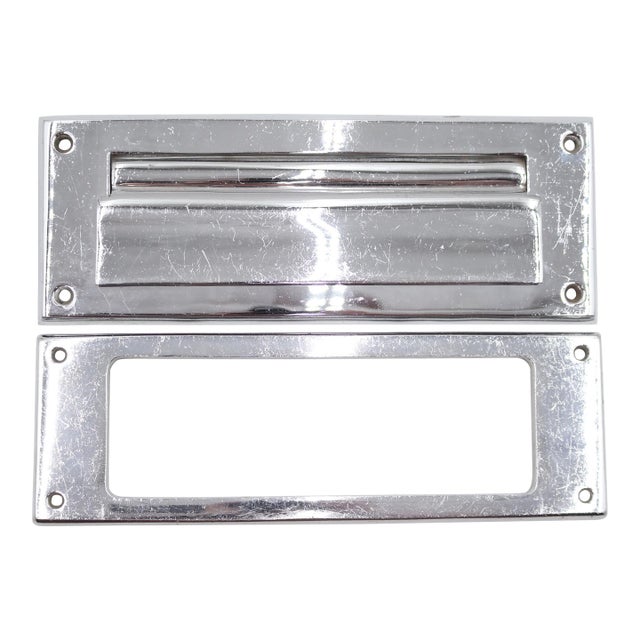 Vintage 9.875 In. Rectangular Chromed Brass Mail Slot Set For Sale