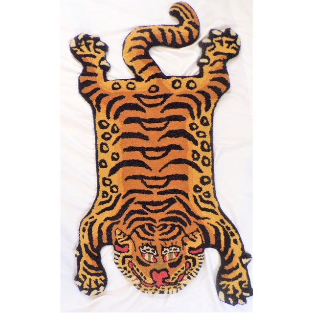 Textile Vintage Tibetan Tiger Hunting Shape Persian Rug For Sale - Image 7 of 7