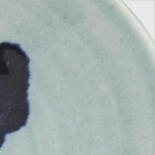 Vintage Studio Pottery Serving Bowl Celadon Cobalt Abstract Signed 13 For Sale - Image 10 of 11