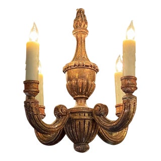 19th Century Italian Carved Giltwood 4 Light Chandelier For Sale