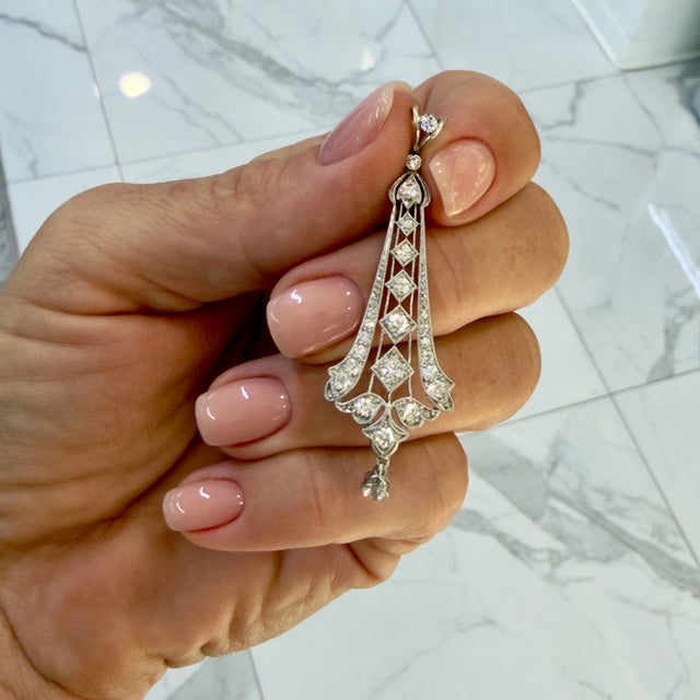 White Antique Art Deco Platinum 1.06ctw Old European Diamond Drop Pendant For Sale - Image 8 of 8