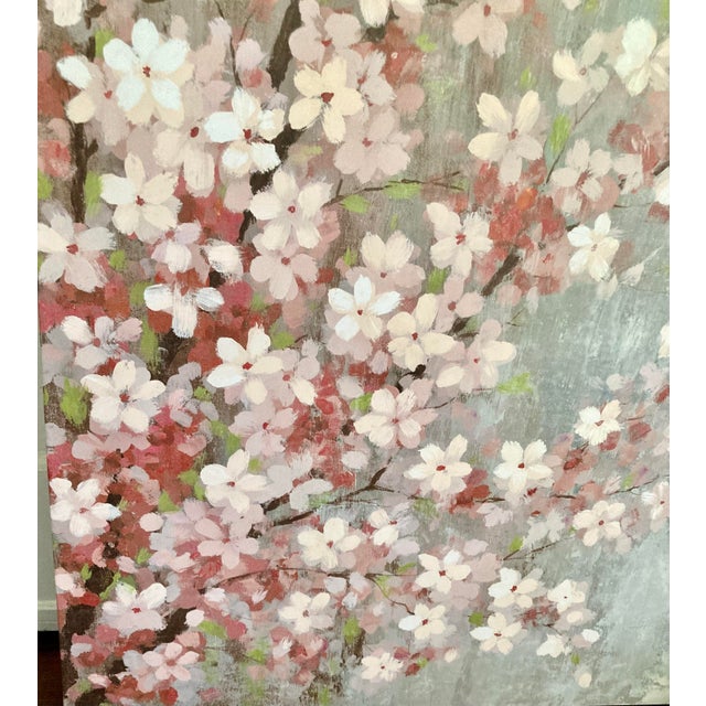 Textile Large Oil Painting of Cherry Blossoms - Unknown Artist For Sale - Image 7 of 10