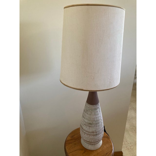 1960s 1960s Swedish Modern Atomic Plaster and Walnut Lamp, Original Shade For Sale - Image 5 of 8