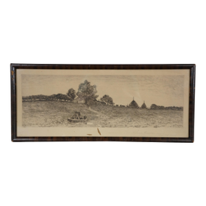 Antique Charles Frederick Mielatz Hillside Meadows Farmhouse Well Etching 26"