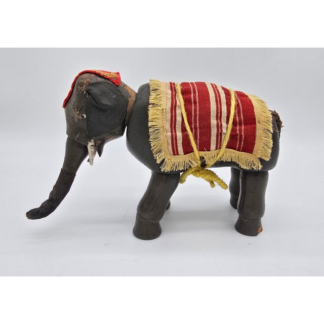 Antique German Schoenhut Humpty Dumpty Circus Elephant W. Blanket & Head Piece Wooden Toy For Sale - Image 4 of 13