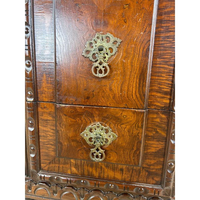 Wood Antique Jacobean Gothic Carved Walnut Chest of Drawers For Sale - Image 7 of 12