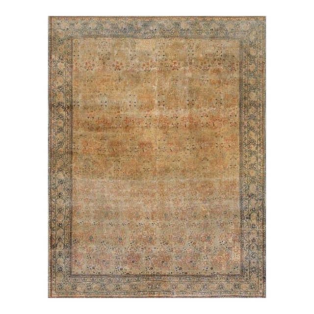 Delicate Ivory Background & Gray Color With Allover-Geometric Design Antique Persian Tabriz Rug For Sale