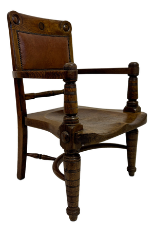 Arts and Crafts Oak Armchair with Saddle Seat, Early 20th Century