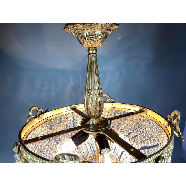 1970s French Louis XVI Gold Bronze Chandelier 4Lt For Sale - Image 6 of 14