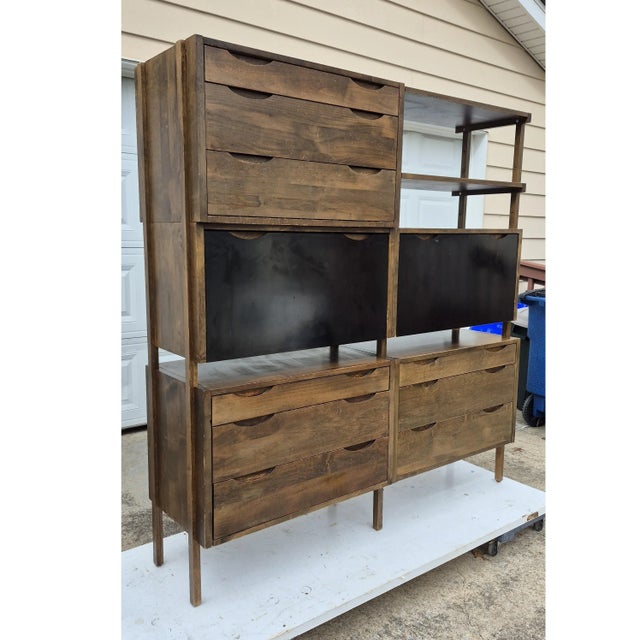 1960s Noral Olson for Kopenhavn Walnut 2-Bay Modular Shelving Unit W/ Desk Bar For Sale - Image 15 of 15