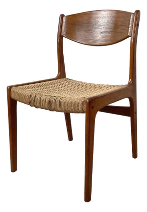 Vintage Danish Modern Teak Chair — Paper Cord Seat, Møller Style, Sculpted Back Splat, 1960s